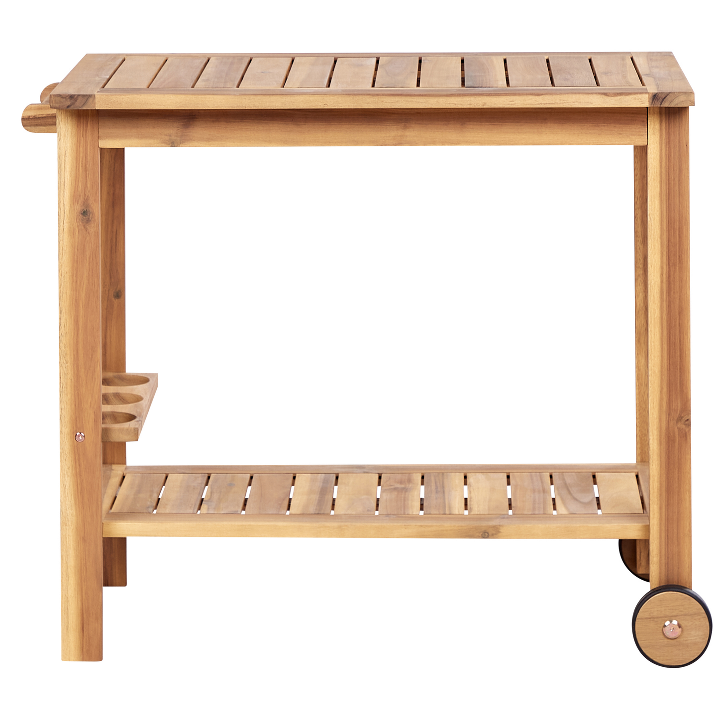 Garden Serving Cart 47 x 90cm Acacia 2-Tier Wheeled Trolley