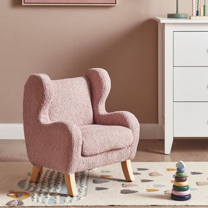 Light Pink Boucle Armchair For Kids With Armrests Nursery