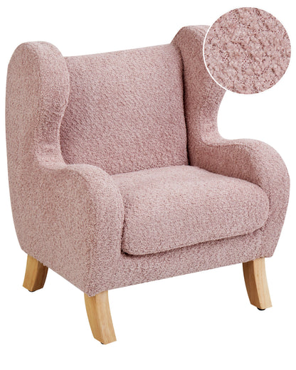 Light Pink Boucle Armchair For Kids With Armrests Nursery
