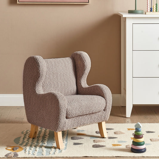 Boucle Taupe Armchair With Armrests Nursery Chair For Children Modern Design