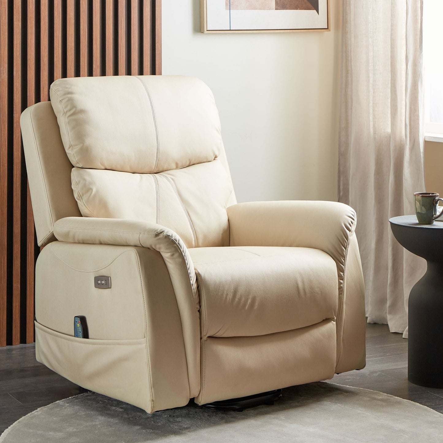 Recliner Electric Armchair With Massage Beige Faux Leather