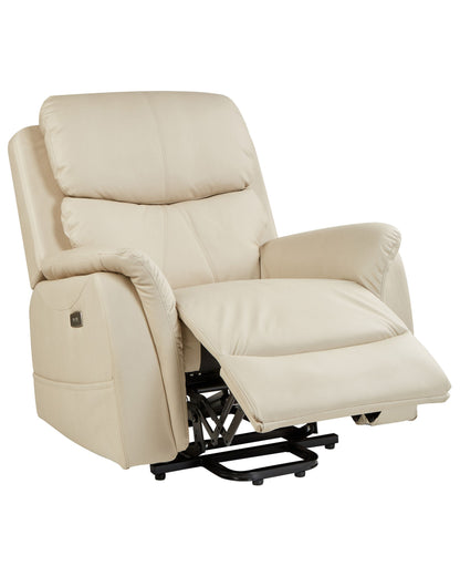 Recliner Electric Armchair With Massage Beige Faux Leather