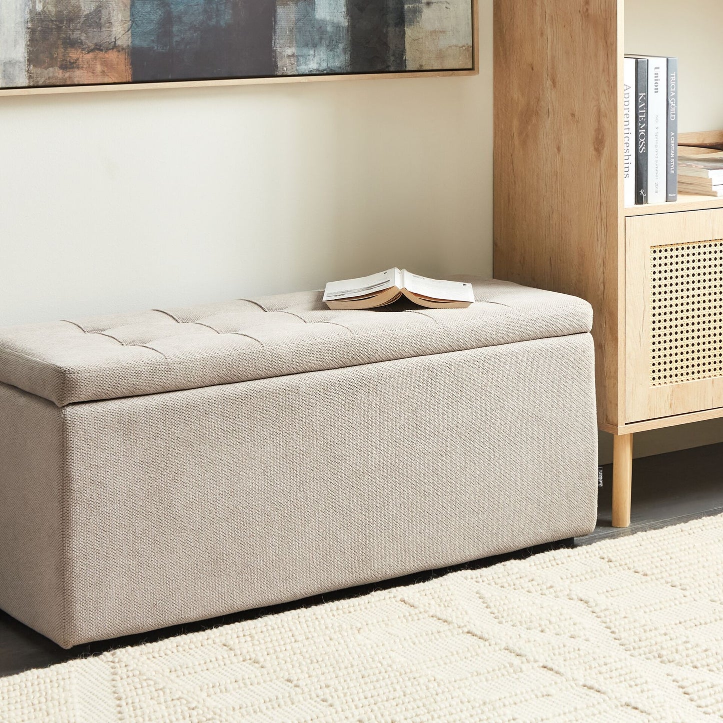 Beige Storage Ottoman 100 x 42 x 40cm