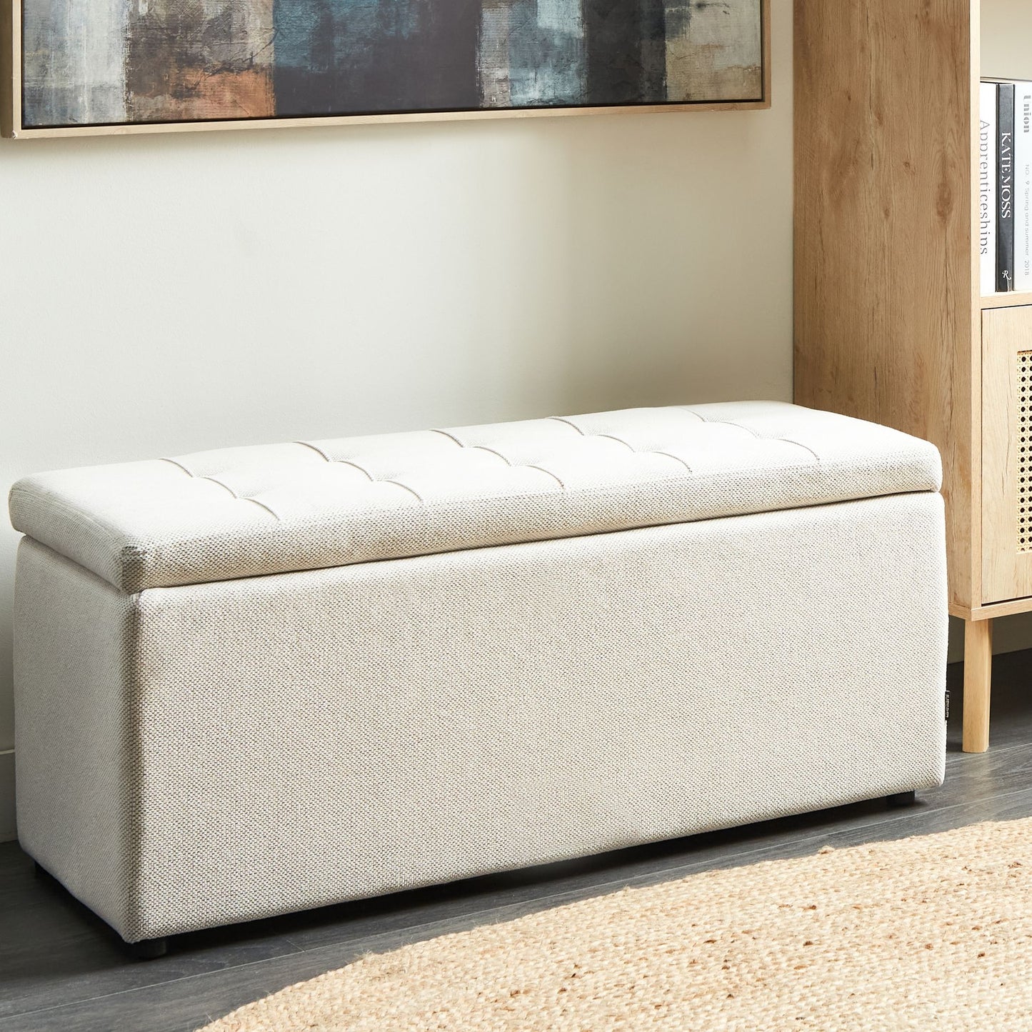 Noble Home Ottoman Off White Footstool With Storage