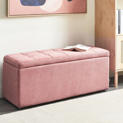 Pink Ottoman 100 X 42 X 40cm Polyester Upholstered Footstool With Storage