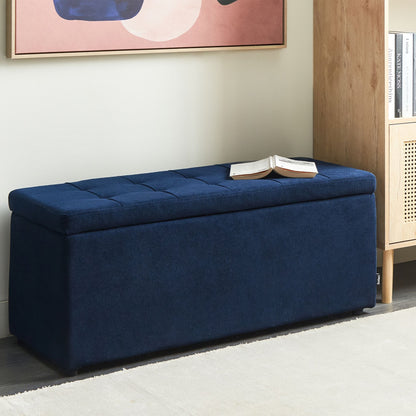 Navy Ottoman Footstool With Storage 100 x 42 x 40