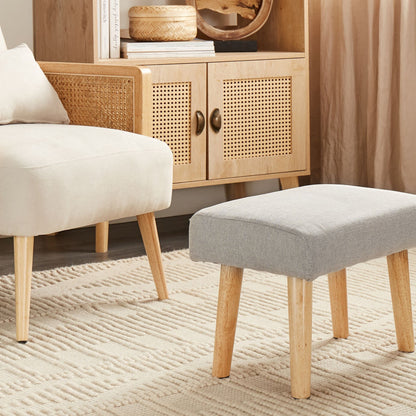 Footstool Light Grey Polyester With Wooden Legs