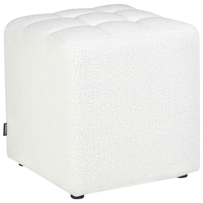 Footstool White Boucle 38cm Square Chevron Upholstery