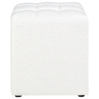 Footstool White Boucle 38cm Square Chevron Upholstery
