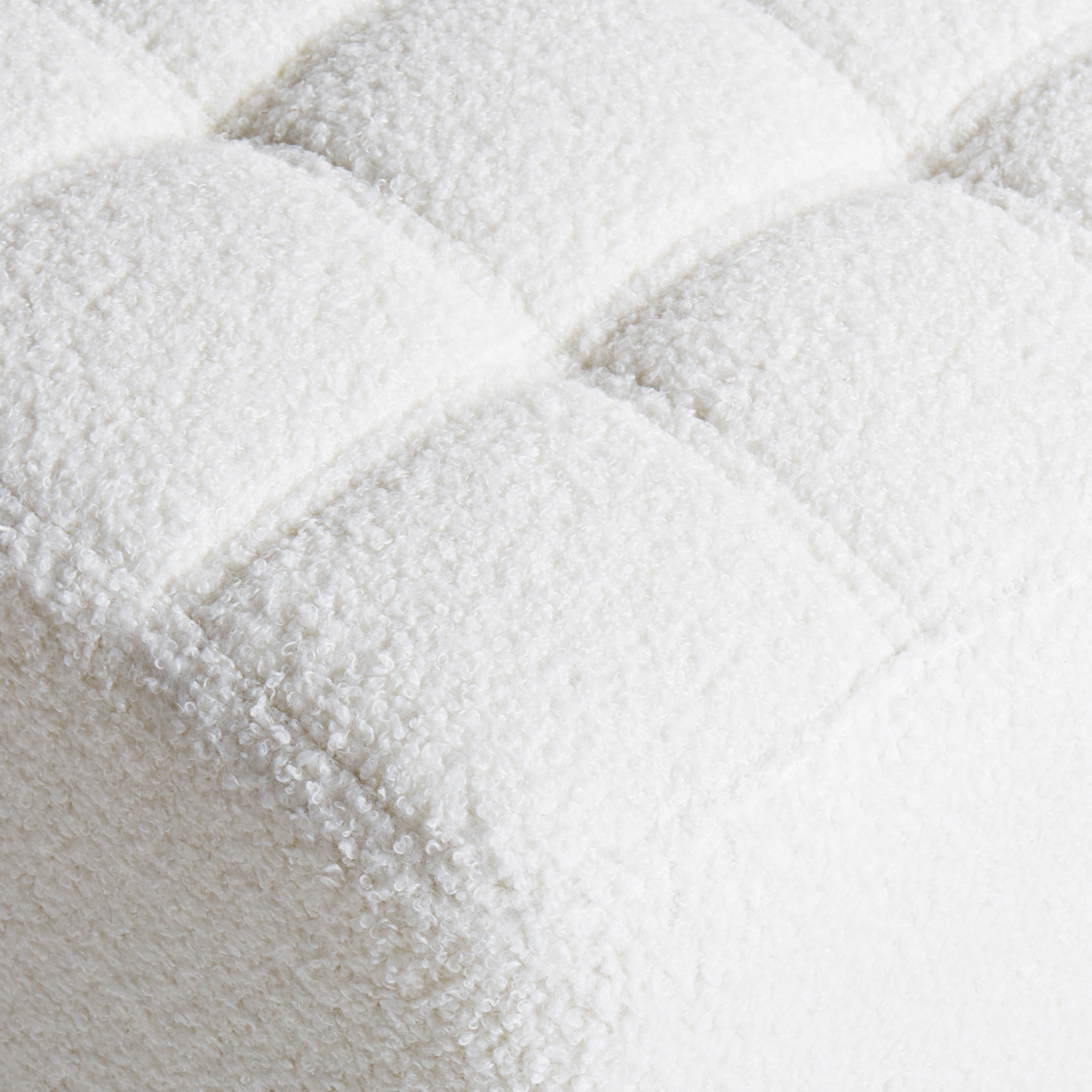 Footstool White Boucle 38cm Square Chevron Upholstery