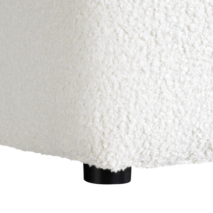 Footstool White Boucle 38cm Square Chevron Upholstery