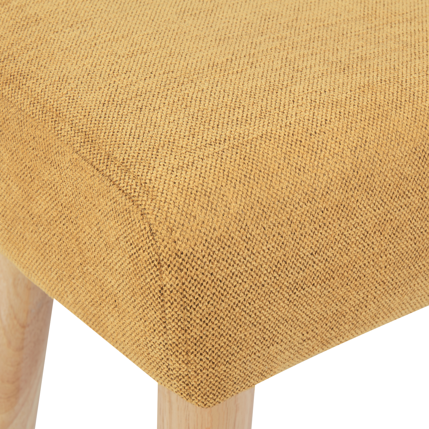Home Retro Footstool Yellow Polyester With Wooden Legs