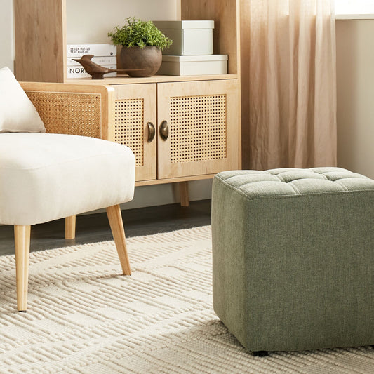 Footstool Green Polyester Upholstery 38 x 38cm Square Seat