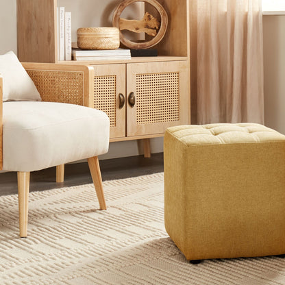 Home Footstool Yellow 38 x 38cm Polyester Upholstery