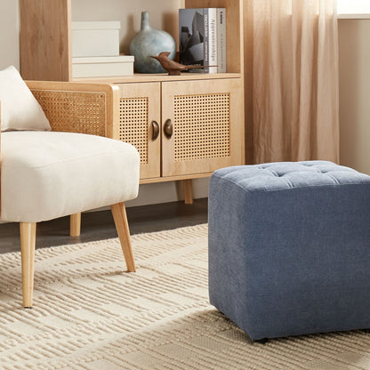 Footstool Blue Polyester 38 x 38cm Square Seat