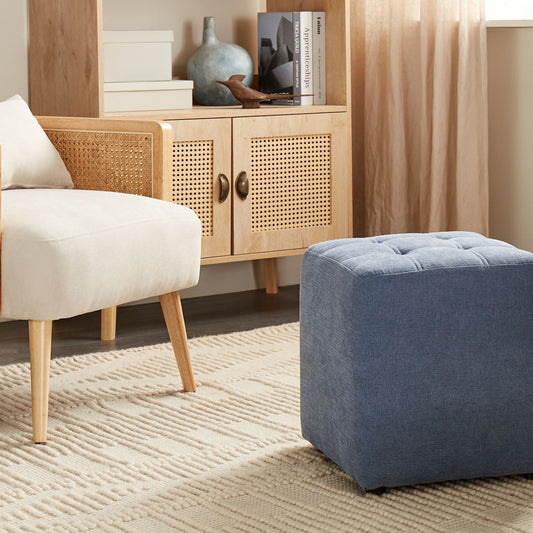 Footstool Blue Polyester 38 x 38cm Square Seat