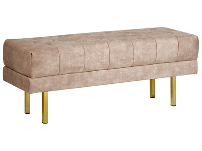 Taupe Velvet Upholstered Bench With Gold Metal Legs, Tufted Bed Stool For Home