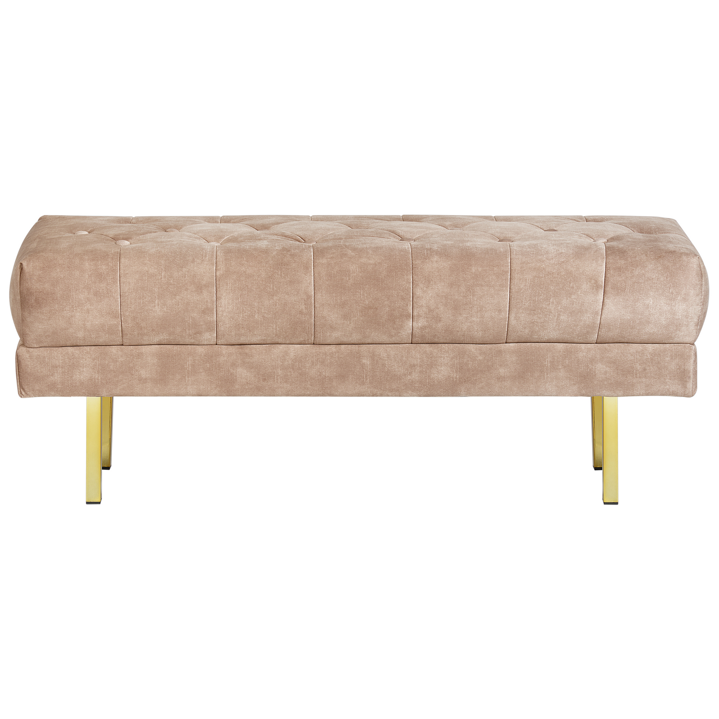 Taupe Velvet Upholstered Bench With Gold Metal Legs, Tufted Bed Stool For Home