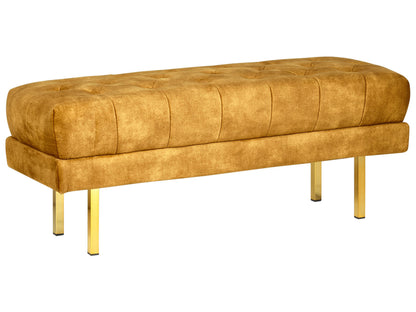 Velvet Yellow Upholstered Bench With Gold Legs