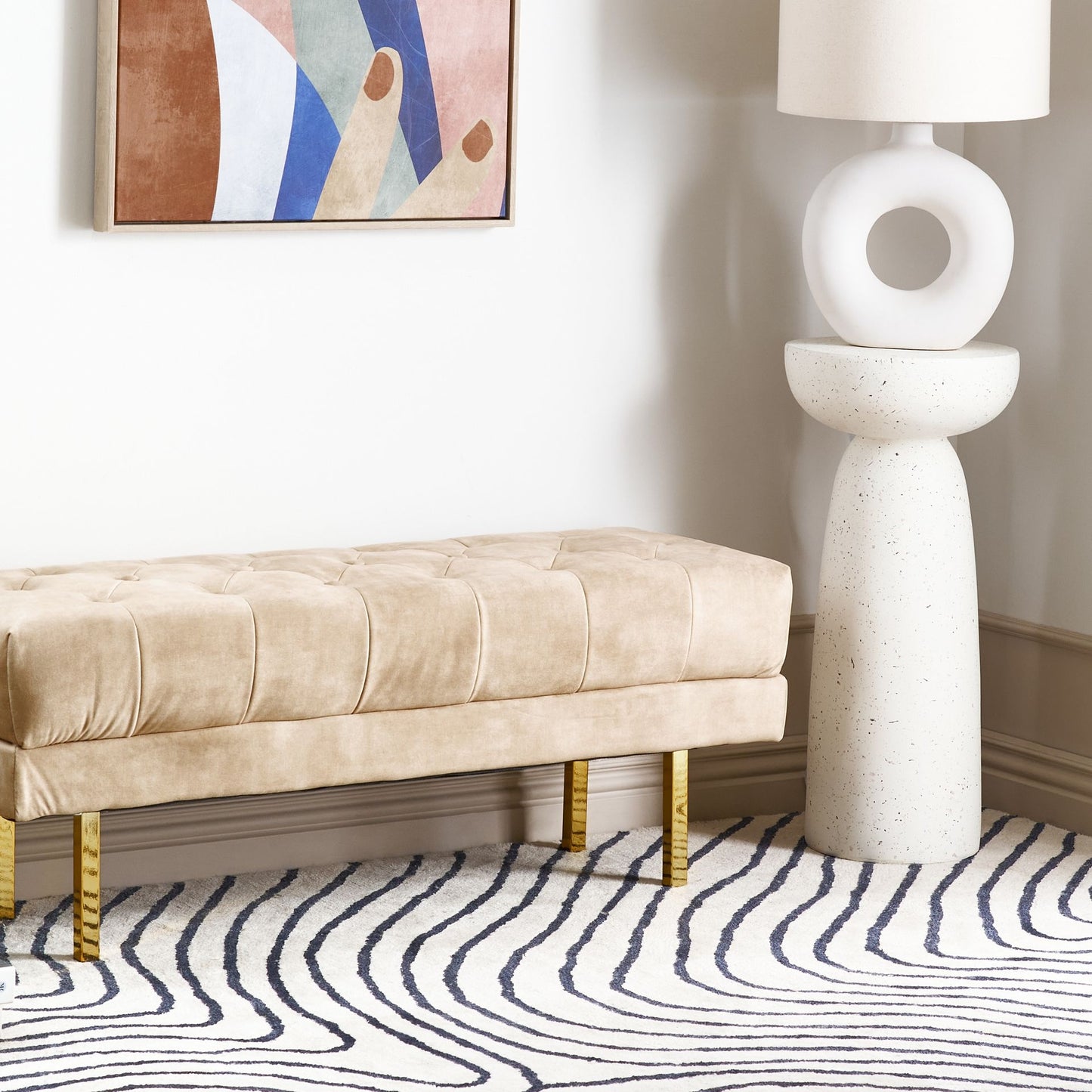 Velvet Bed Bench Beige With Gold Legs