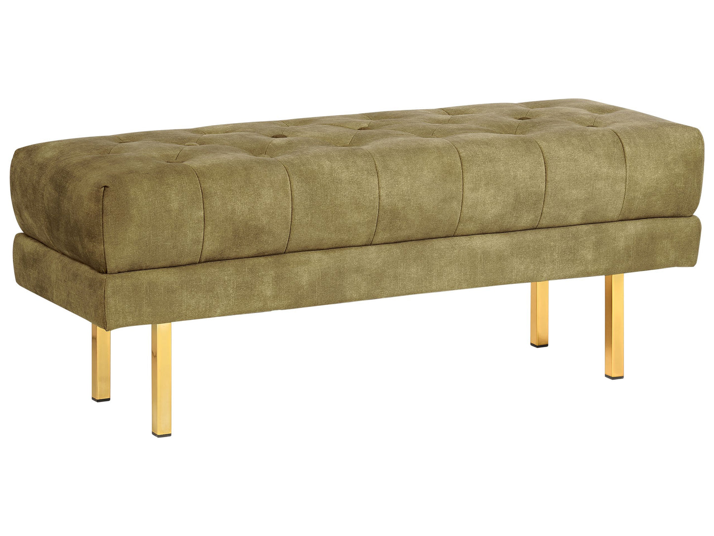Velvet Olive Green Bench With Gold Metal Legs