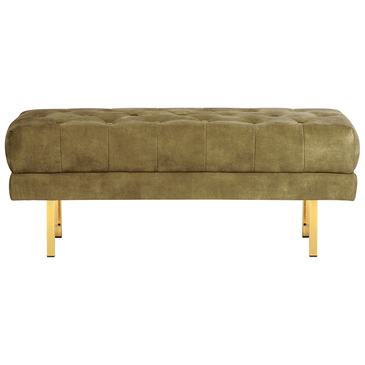 Velvet Olive Green Bench With Gold Metal Legs