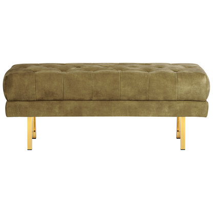 Velvet Olive Green Bench With Gold Metal Legs