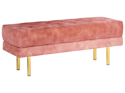 Pink Velvet Tufted Bed Bench With Gold Metal Legs