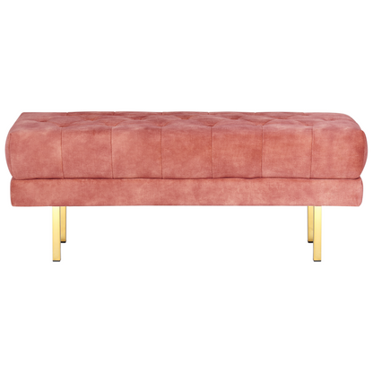 Pink Velvet Tufted Bed Bench With Gold Metal Legs