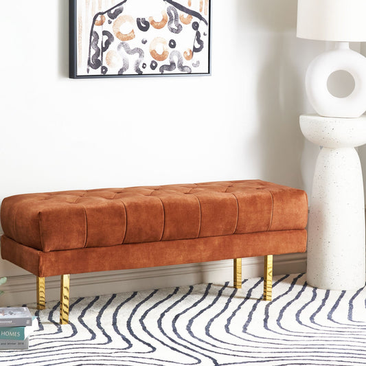 Velvet Red Tufted Bed Bench With Gold Legs