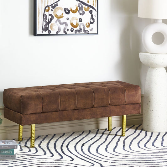 Brown Velvet Bed Bench With Gold Legs