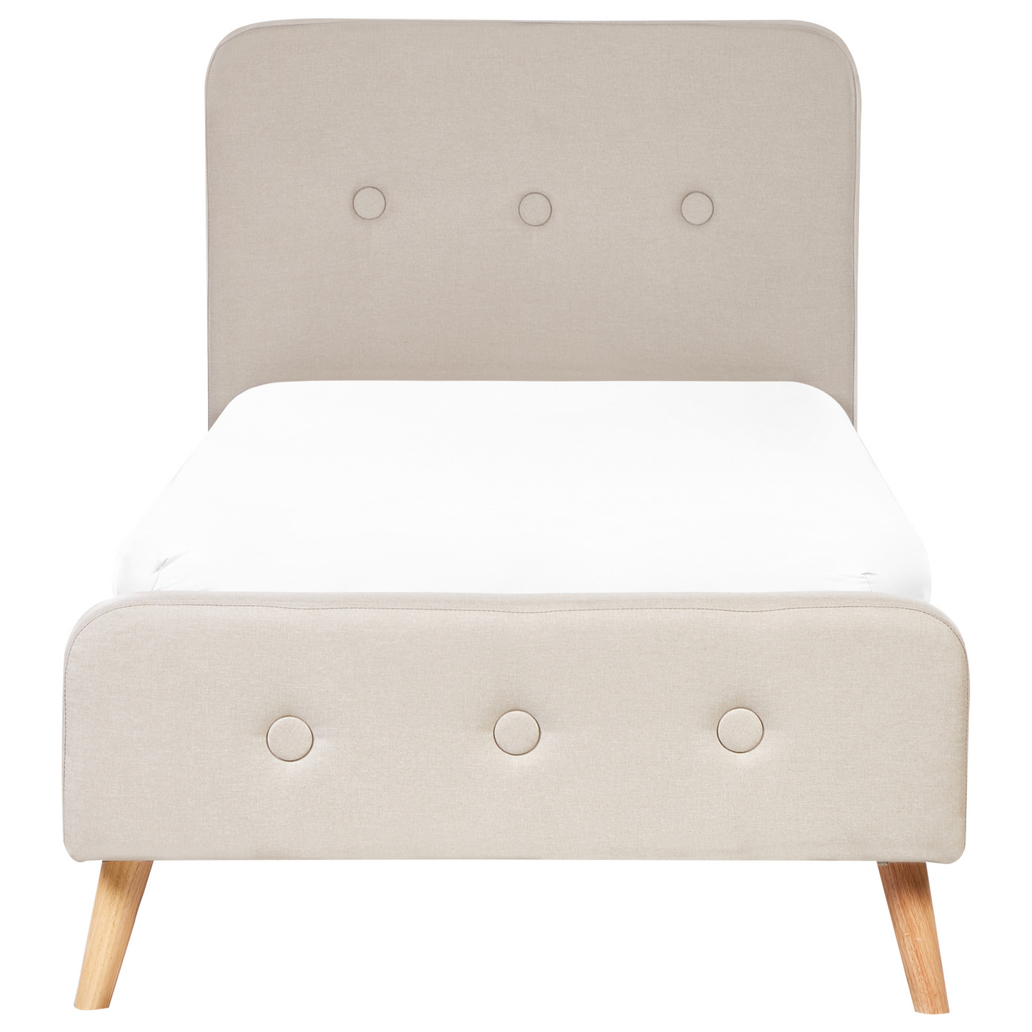 Beige Slatted Bed Frame With Linen Upholstery And Wooden Legs 3ft EU Single Modern Design