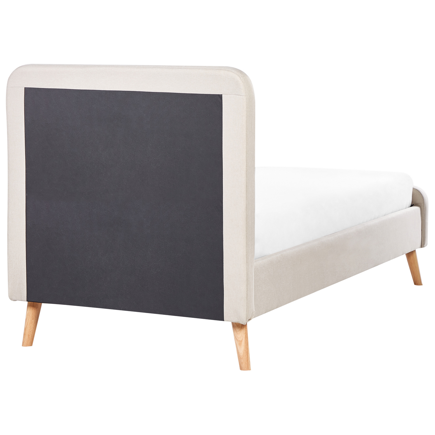 Beige Slatted Bed Frame With Linen Upholstery And Wooden Legs 3ft EU Single Modern Design