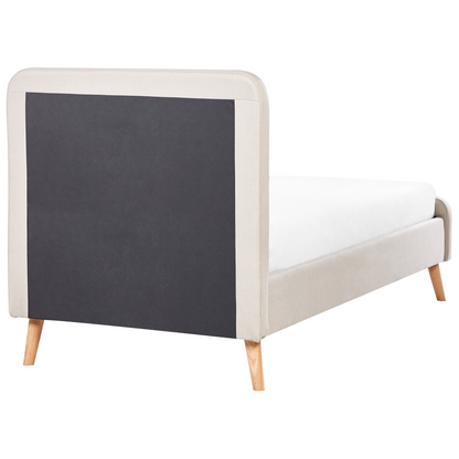 Beige Slatted Bed Frame With Linen Upholstery And Wooden Legs 3ft EU Single Modern Design