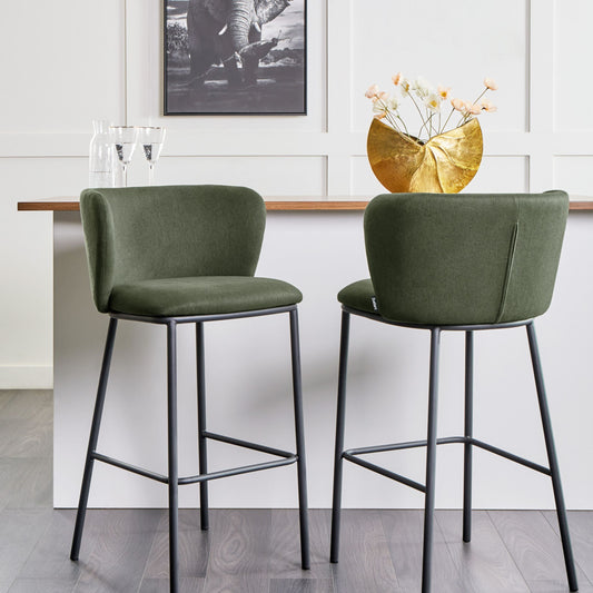 Modern Dark Green Bar Chairs Set 2 With Curved Back