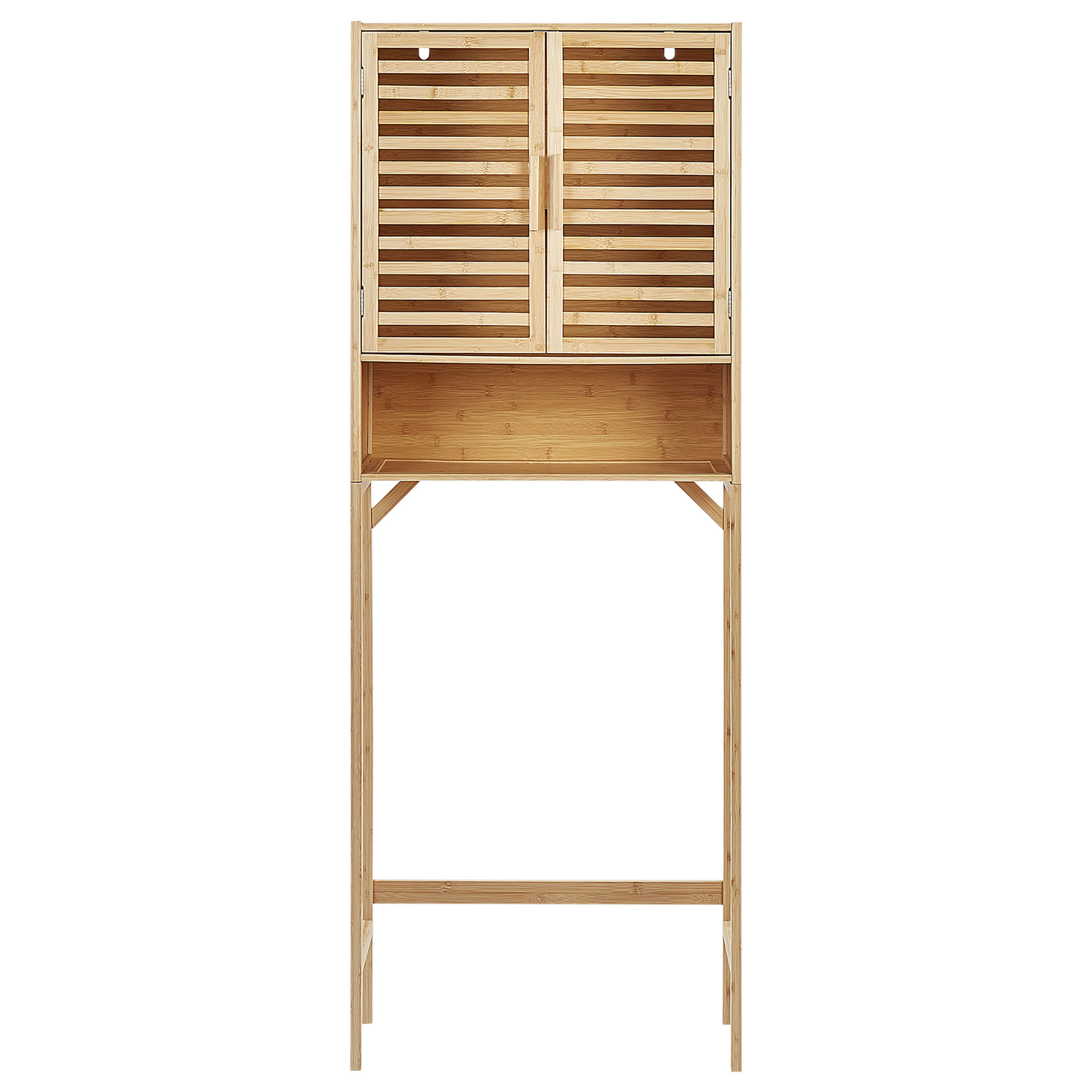 Over The Washer Cabinet Natural Light Brown Bamboo Minimalist Bathroom Storage
