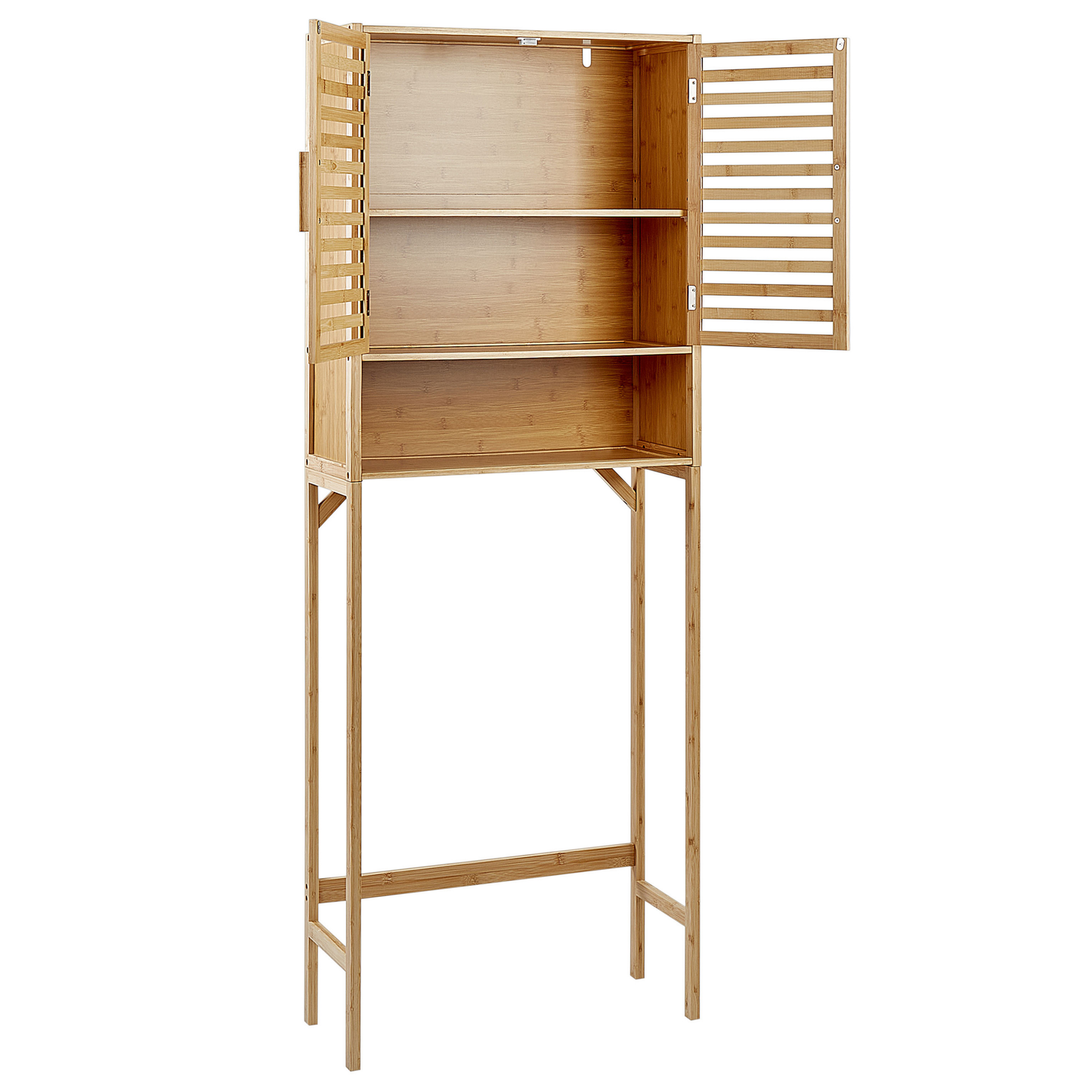 Over The Washer Cabinet Natural Light Brown Bamboo Minimalist Bathroom Storage