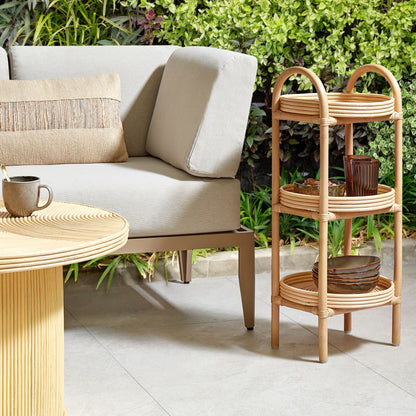 Side Table Plant Shelf 3-Tier Rattan 32 x 32 Natural