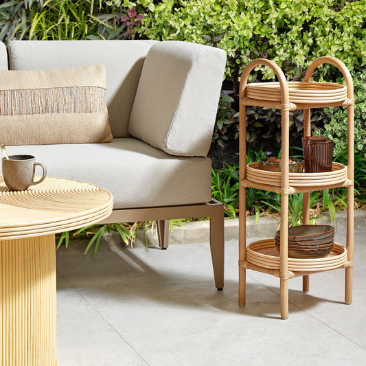 Side Table Plant Shelf 3-Tier Rattan 32 x 32 Natural