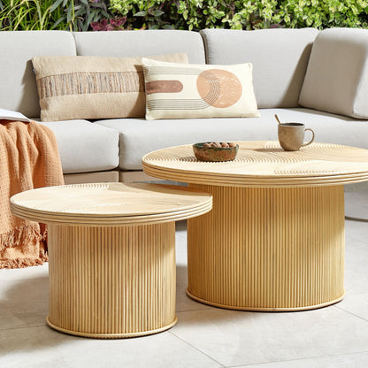 Ilios Set of 2 Natural Rattan Coffee Tables Round Boho