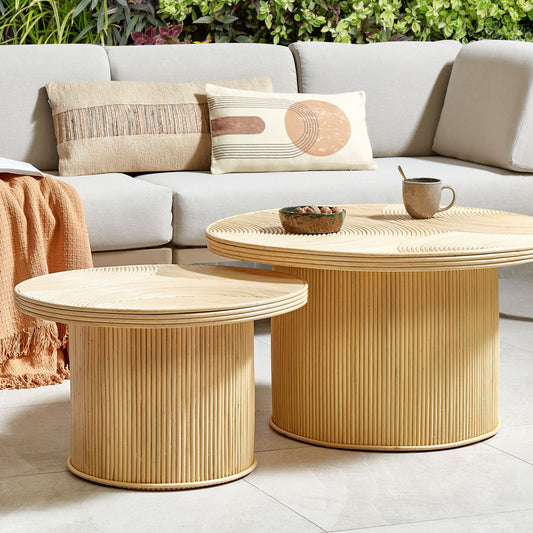 Ilios Set of 2 Natural Rattan Coffee Tables Round Boho