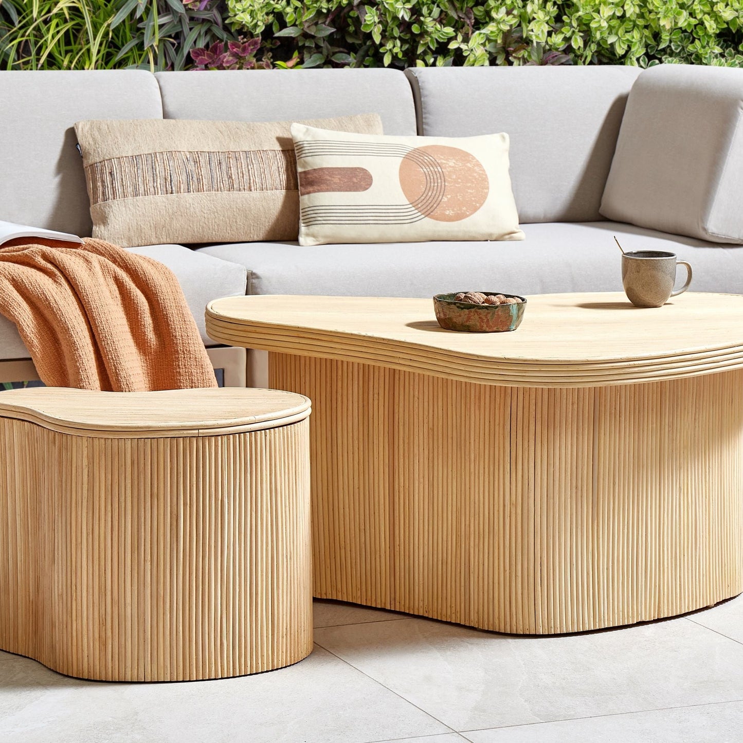 Natural Storage Coffee Tables Set Of 2 With Lids