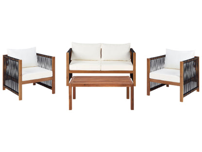 Acacia Garden Sofa Set 4 Seater With Black Rope Accents 2 Armchairs And Coffee Table