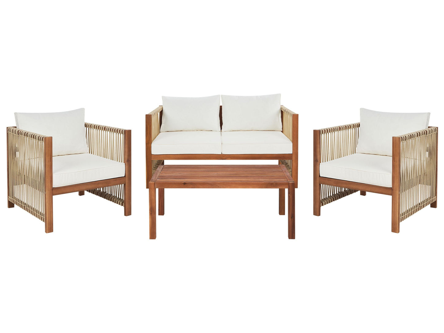 Alfresco Living 4 Seater Garden Sofa Set in Light Brown Acacia With Beige Rope Cushions