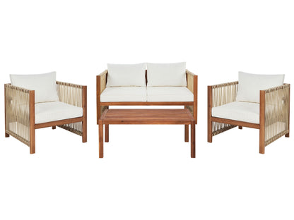 Alfresco Living 4 Seater Garden Sofa Set in Light Brown Acacia With Beige Rope Cushions