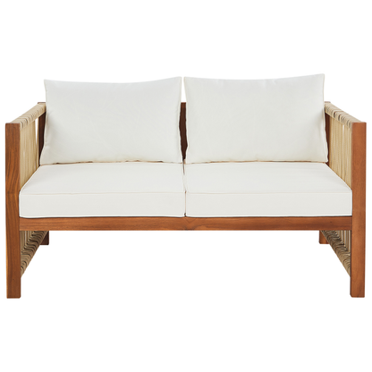 Alfresco Living 4 Seater Garden Sofa Set in Light Brown Acacia With Beige Rope Cushions