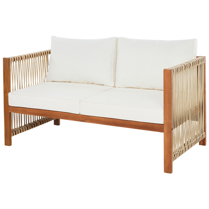 Alfresco Living 4 Seater Garden Sofa Set in Light Brown Acacia With Beige Rope Cushions