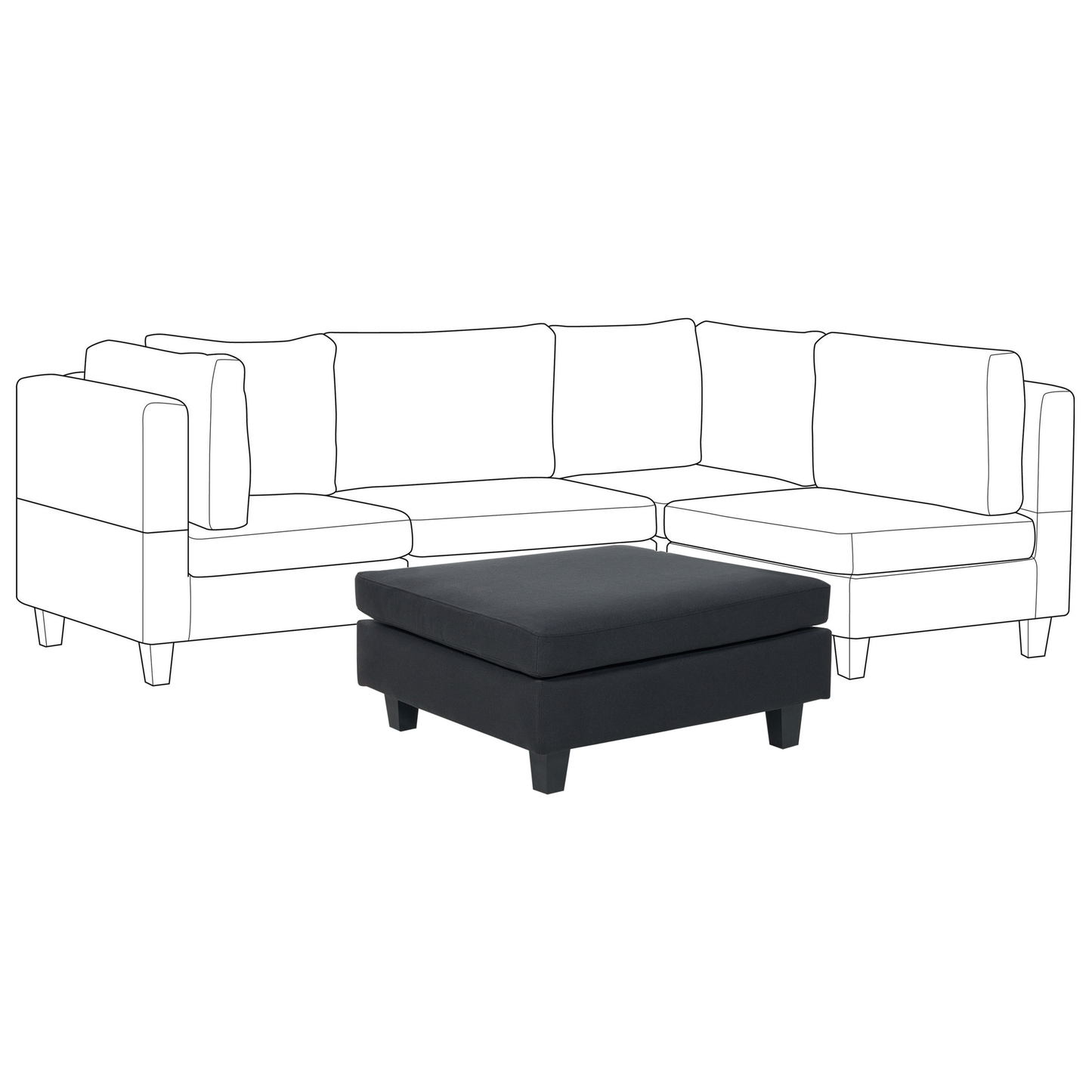 Horizon Home Ottoman Footstool Black Polyester Upholstered Square