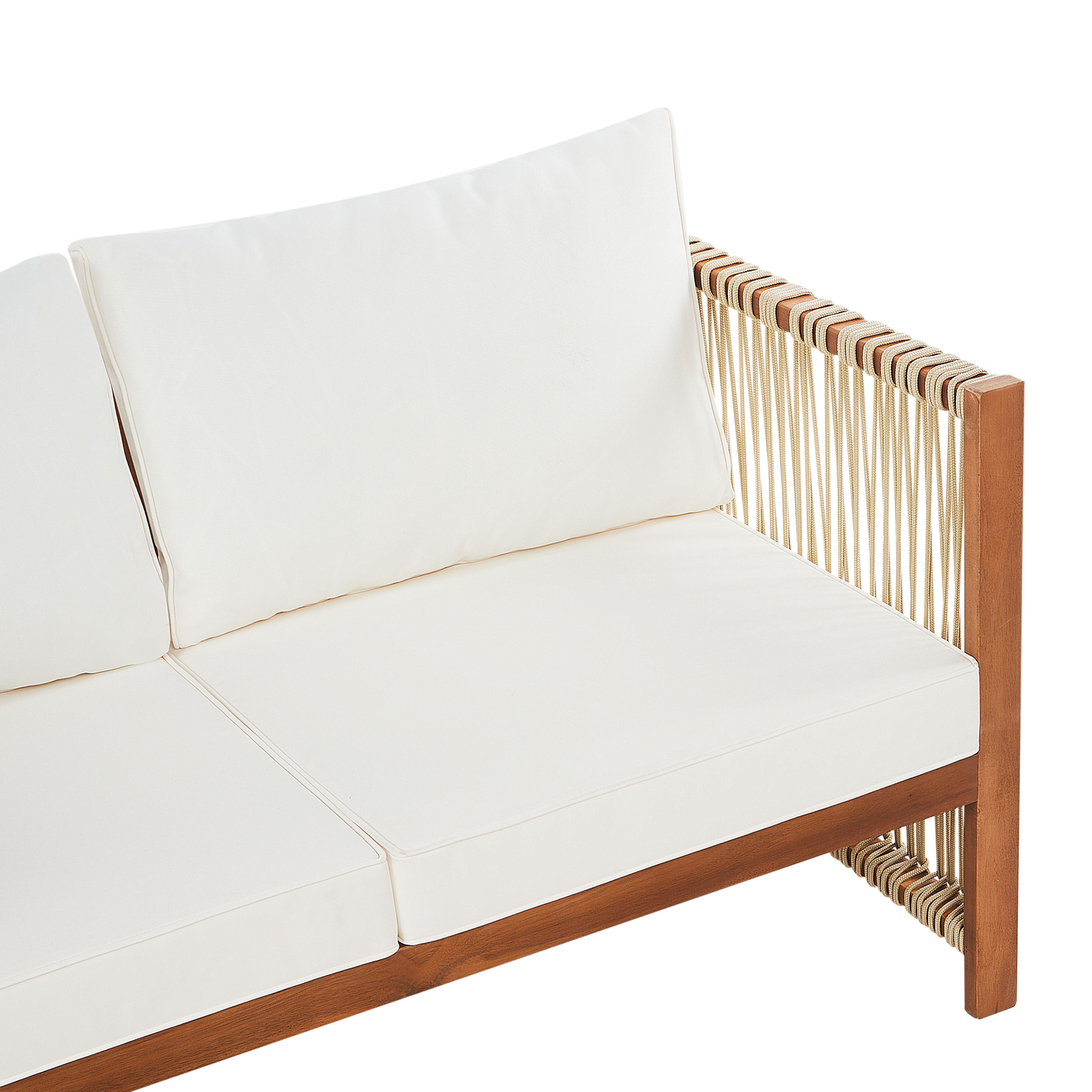 Alfresco Living 4 Seater Garden Sofa Set in Light Brown Acacia With Beige Rope Cushions
