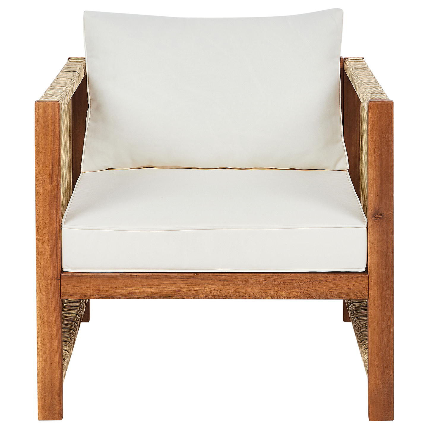 Alfresco Living 4 Seater Garden Sofa Set in Light Brown Acacia With Beige Rope Cushions